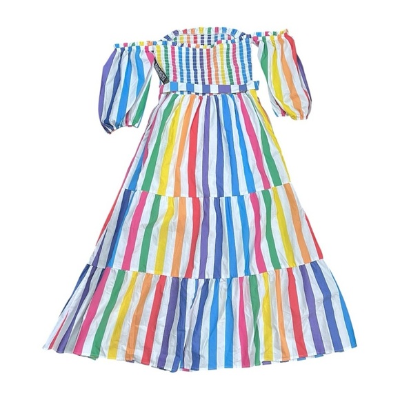 NWT NY & Co. Multi Striped Off the Shoulder Midi Dress sz S - Picture 5 of 13